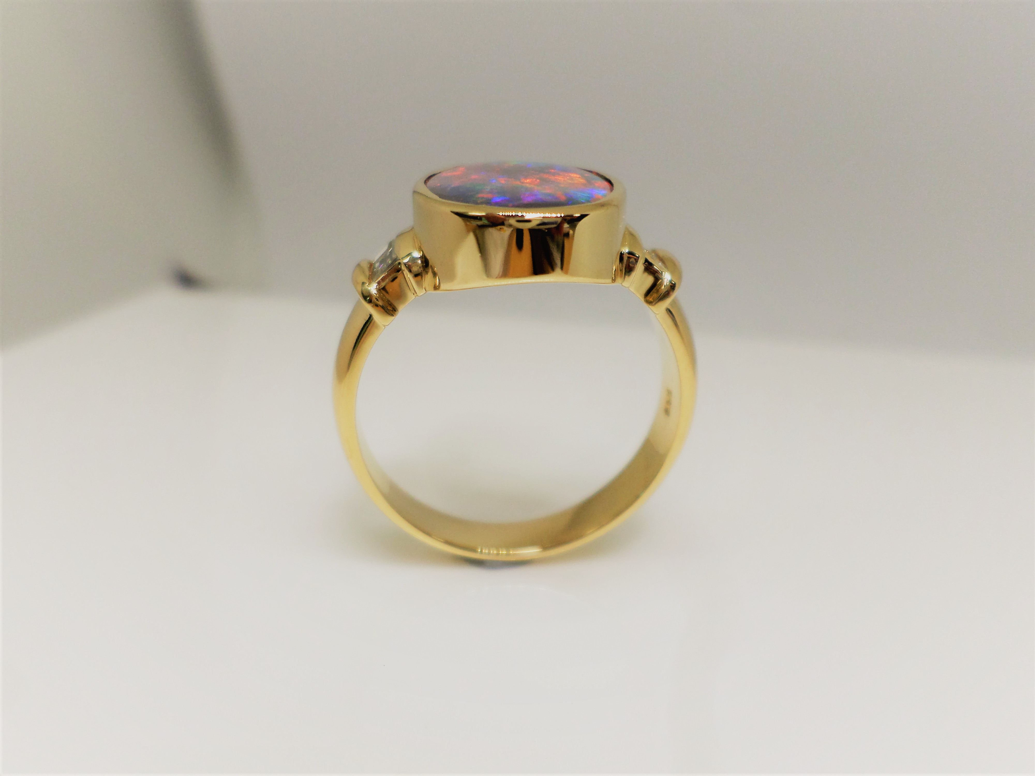 18ct Yellow Gold Lightning Ridge Opal & Diamond Ring